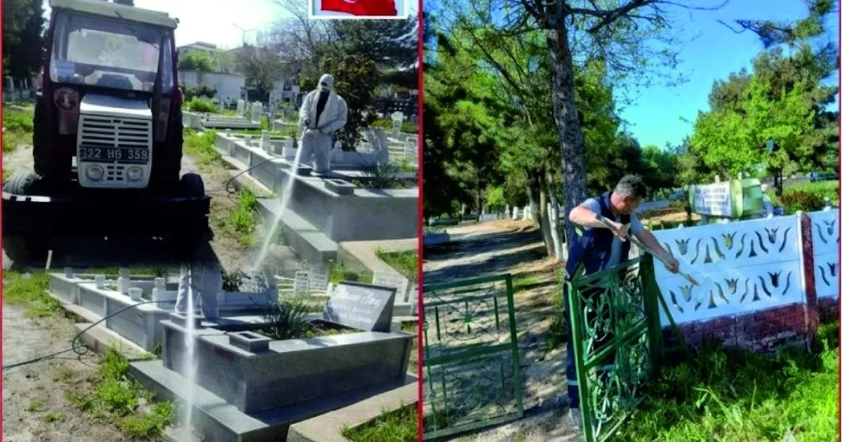 Edirne'de Uzunköprü Belediyesi, Kurban Bayramı öncesinde ilçe genelindeki mezarlıklarda temizlik,