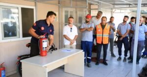 Kayseri Talas Belediyesi Teknik Birimler Şantiyesi’nde görev yapan personele, yangınlara
