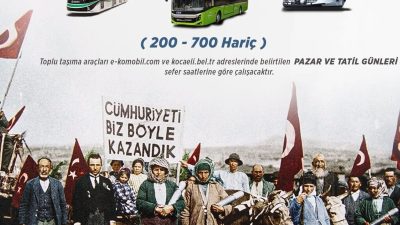 Kocaeli Büyükşehir Belediyesi, 29 Ekim Cumhuriyet Bayramı dolayısıyla toplu ulaşımı